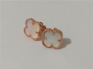 Auth Van Cleef & Arpels Vintage Alhambra 18k Rose Gold Mother Of Pearl Earrings