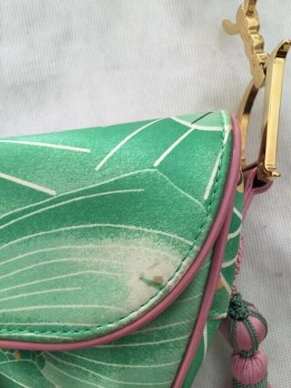 CHRISTIAN DIOR SADDLE BAG HAND TOTE SHOULDER CARP STREAMER GREEN PINK RARE 4