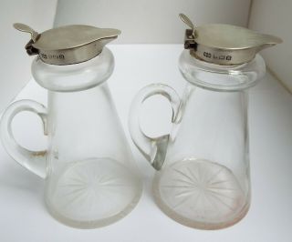 Lovely Matching Pair English Antique 1937 Sterling Silver & Glass Whisky Noggins