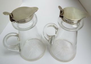 LOVELY MATCHING PAIR ENGLISH ANTIQUE 1937 STERLING SILVER & GLASS WHISKY NOGGINS 3