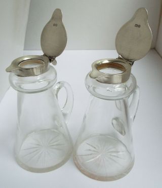 LOVELY MATCHING PAIR ENGLISH ANTIQUE 1937 STERLING SILVER & GLASS WHISKY NOGGINS 4