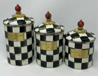Mackenzie Childs Canister Set Courtly Check Small Medium Vintage