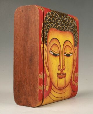CHINESE WOOD JEWELRY BOX HAND - PAINTED BODHISATTVA OLD SPIRITUAL COLLEC GIFT M 2