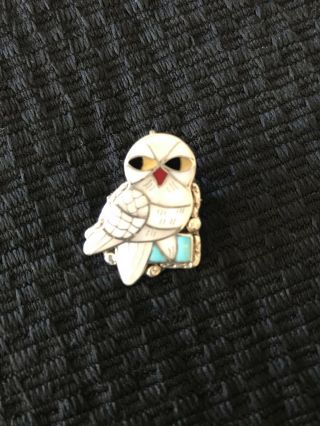 Vintage Porfilio/ann Sheyka Zuni Inlay Snowy Owl Pin/pendant