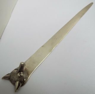 Rare English Antique 1934 Solid Sterling Silver Fox Head Letter Opener