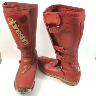 Vintage Alpinestars Red Motocross Boot Leather Size 11 Italy