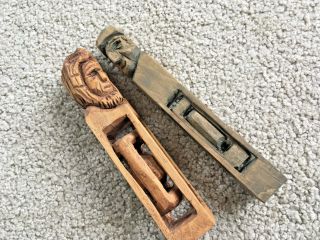 2 Vtg Hand Carved Wood Man Face Bearded Hollow Center Unique One Of A Kind