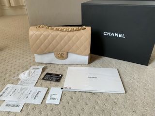 Rare Nwt Chanel Jumbo Caviar Double Flap Bag Beige Claire W/receipt