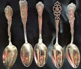 13 Antique 19th Century Sterling Silver Souvenir Spoons 310g