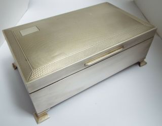 Handsome Large V Heavy English Antique 1963 Sterling Silver Cigarette Box