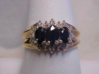 Estate 1.  00ctw Natural Blue Sapphire & Diamond Halo Ring 14k Yellow Gold Sz8.  25