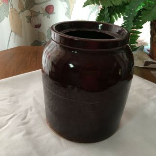 Vintage Brown Stoneware Pottery Crock 6 - 1/2 " Tall No Cracks