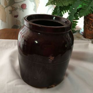 Vintage Brown Stoneware Pottery Crock 6 - 1/2 