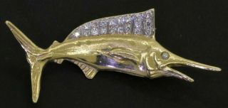 Vintage Heavy 14k Gold.  40ct Vs/g Diamond Sailfish Fish Pendant
