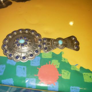 Vintage Sterling Silver,  Turquoise & Lapis Mexico Concho Belt size M (30 - 32 