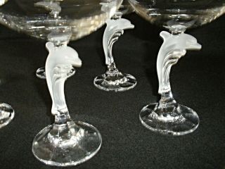 Rare Antique BACCARAT 6 x Crystal Champagne Goblet w/ Large Dolphin Figure Stems 11