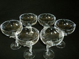 Rare Antique BACCARAT 6 x Crystal Champagne Goblet w/ Large Dolphin Figure Stems 2