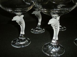 Rare Antique BACCARAT 6 x Crystal Champagne Goblet w/ Large Dolphin Figure Stems 4