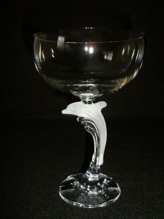 Rare Antique BACCARAT 6 x Crystal Champagne Goblet w/ Large Dolphin Figure Stems 6