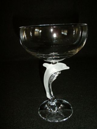 Rare Antique BACCARAT 6 x Crystal Champagne Goblet w/ Large Dolphin Figure Stems 7