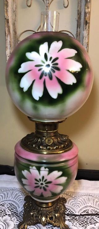 Vintage Gone With The Wind Style Electric Hurricane Parlor Lamp Hand Painted 23”