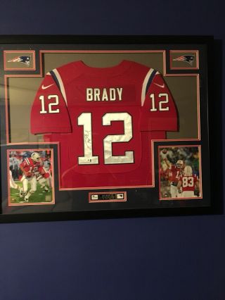 Tom Brady Rare Framed Autographed Red Throwback Jersey