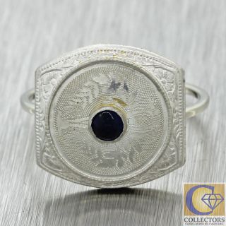 1920s Antique Art Deco Estate 14k Solid White Gold Platinum Top Sapphire Ring