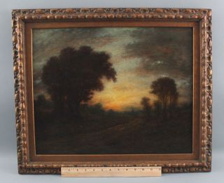 19thc Antique Gardner Reckhard American Tonalist Twilight Landscape Oil Painting