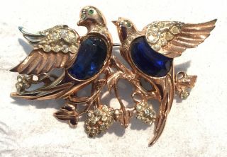 Rare Vintage Coro Duette Sterling (vermeil) Love Birds Brooch