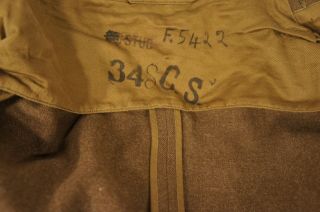 US Army Jacket World War II,  34S,  Laundry F - 5422 also named C S Stub 4