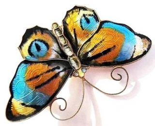 David - Andersen Sterling Enamel 2 3/8 " Butterfly Pin Big Vintge Norway Brooch Euc