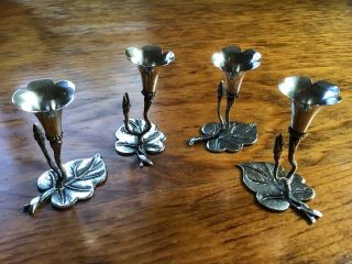 4 Solid Silver Place Card Menu Holders Bud Vases Wedding Seat Labels F.  Coppini?