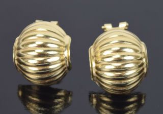 Estate Vintage 14k Yellow Gold Earrings Ribbed Sphere Chinese Lantern Shapes