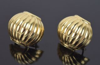 Estate Vintage 14k Yellow Gold Earrings Ribbed Sphere Chinese Lantern Shapes 2