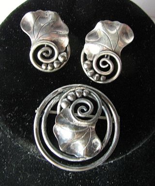 Vtg Alphonse La Paglia International Sterling Ginkgo Leaf Earring Pin Brooch Set
