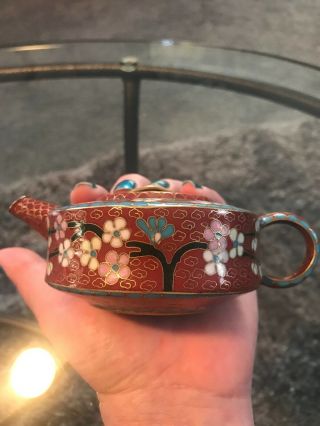 Vintage Chinese Cloisonne Enamel Mini Teapot Floral Design W Lid 8