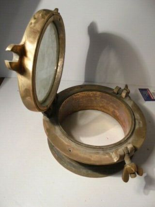 Antique Ships Solid Bronze 8” Porthole Window with Rare Adjustable Flange Ring 6