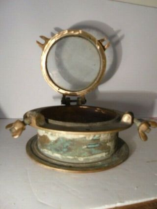 Antique Ships Solid Bronze 8” Porthole Window with Rare Adjustable Flange Ring 9