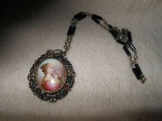 antique 14kt white gold & enamel with pearls & ruby painted lady&dove morning 3