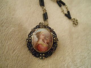 antique 14kt white gold & enamel with pearls & ruby painted lady&dove morning 4