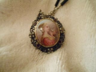 antique 14kt white gold & enamel with pearls & ruby painted lady&dove morning 5