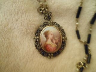 antique 14kt white gold & enamel with pearls & ruby painted lady&dove morning 6