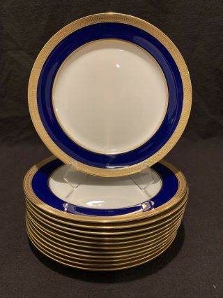 Lenox Lowell Cobalt Blue P67b Salad Plates Gold Encrusted Antique Set Of 12