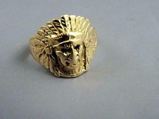 14k Gold Indian Chiefs Head Ring With Ruby Eyes Size 7 1/2