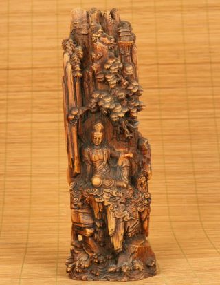 Antique Chinese Old Boxwood Hand Carved Buddha Kwan - Yin Tree Statue Collectable