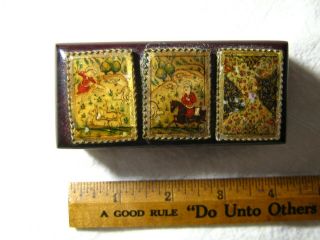 Vintage Antique Stamp Box,  Dark Natural Wood With Inlaid Arfrom China Pre 1950 