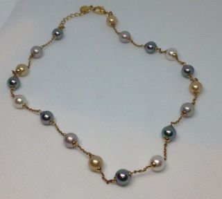 Vintage Stunning Mikimoto 18k Gold Sterling Silver Pearl Station Necklace