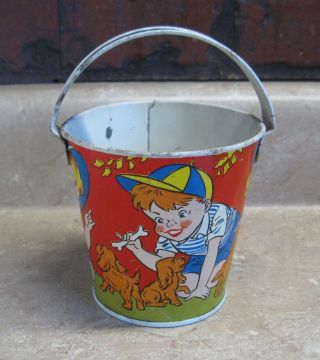 Vintage Tin Litho Childs Toy Sand Pail Ohio Art Cute Size