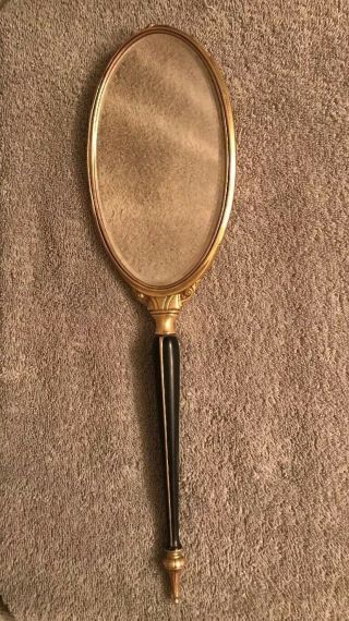 Antique,  15” Brass Hand Held Vanity Mirror.  Very Old