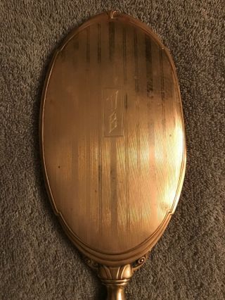 Antique,  15” Brass Hand Held Vanity Mirror.  Very Old 5